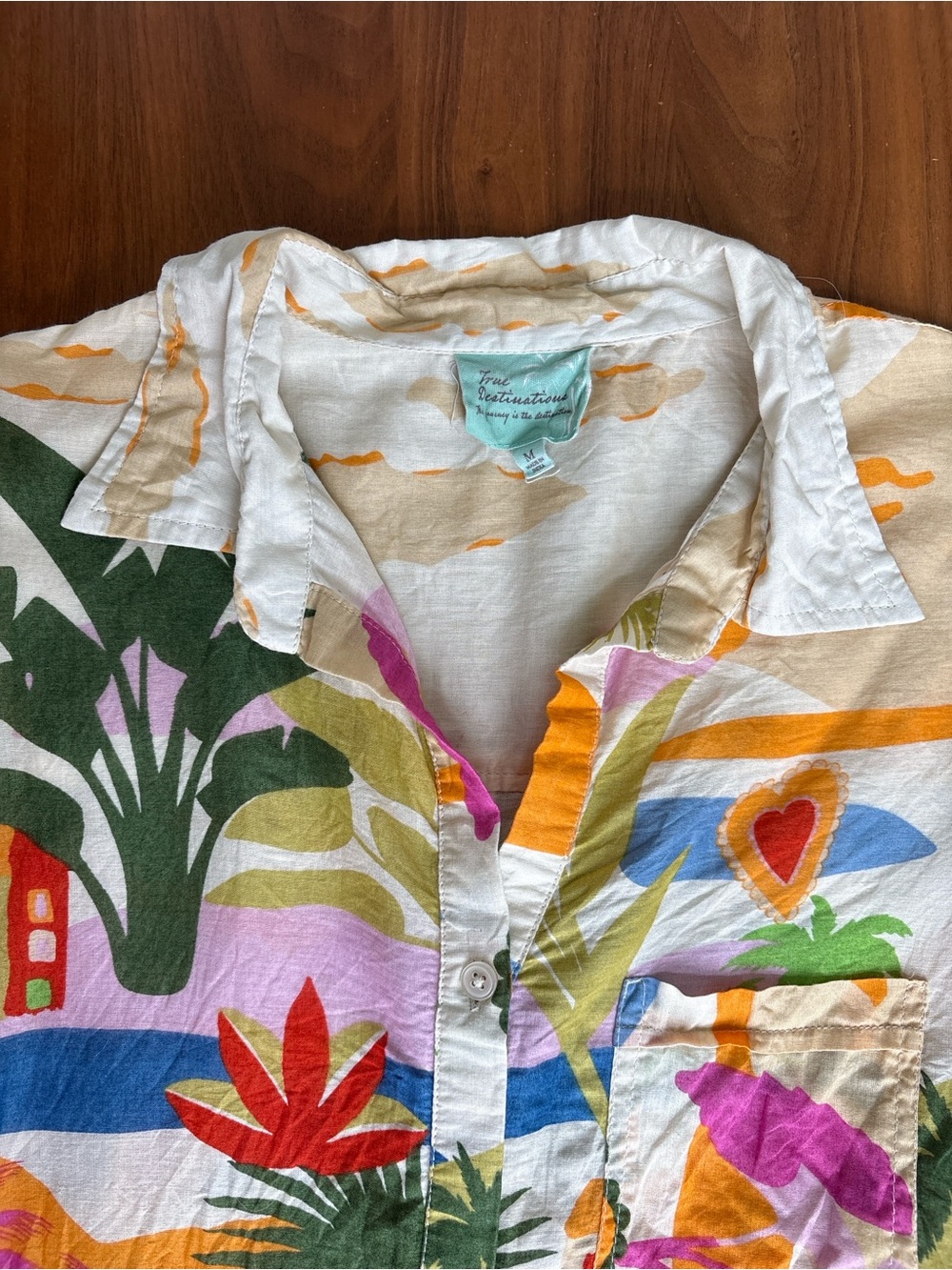 True Destinations Resort Button Down Dress Coverup Tropical Tunic Size Medium - Picture 4 of 6